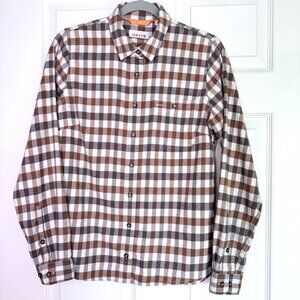 Orvis Brown and Gray Plaid Button Up Flannel Long Sleeve Shirt Size S Cotton Po